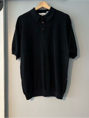 Vintage Quails Black Semisheer Short Sleeve Polo Shirt Men's Medium Rayon Cotton